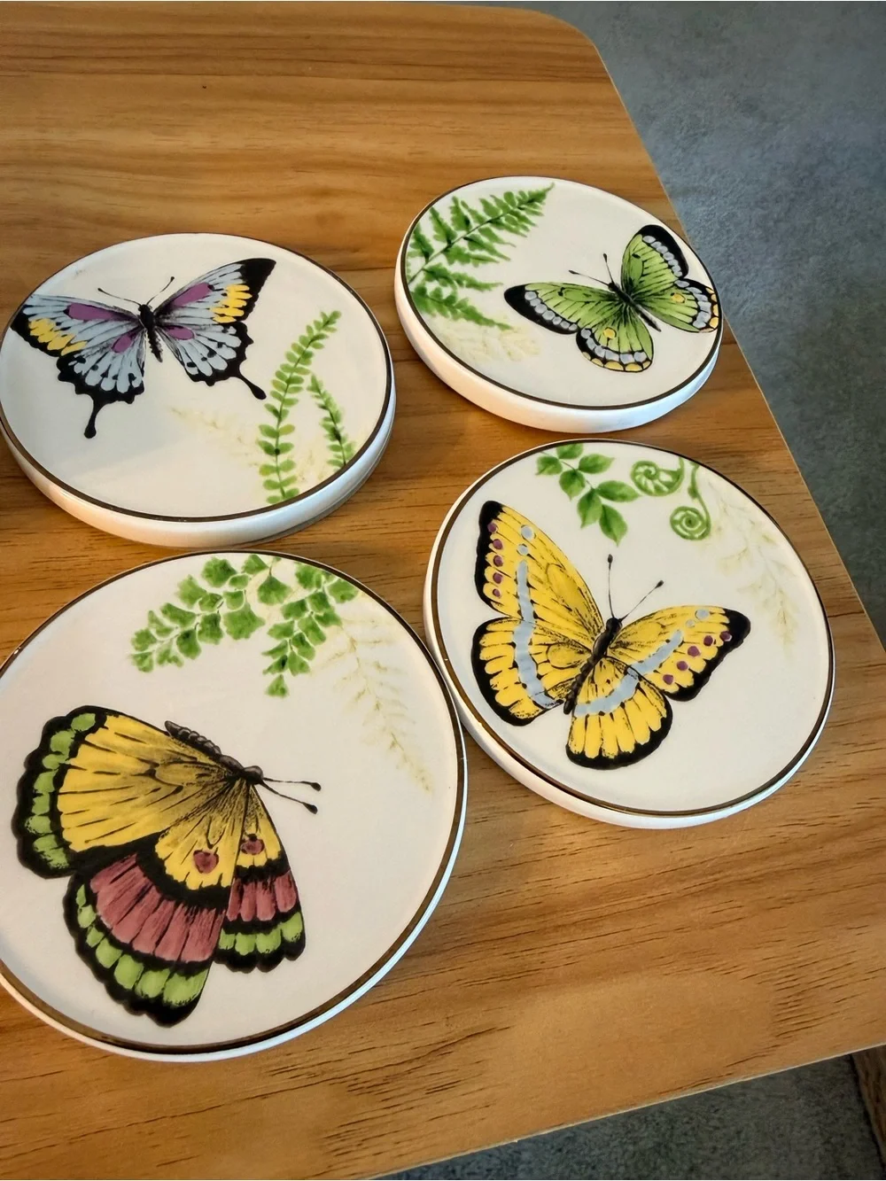 Pier 1 Butterfly Ceramic Coaster Set - Yellow, Green, Pink